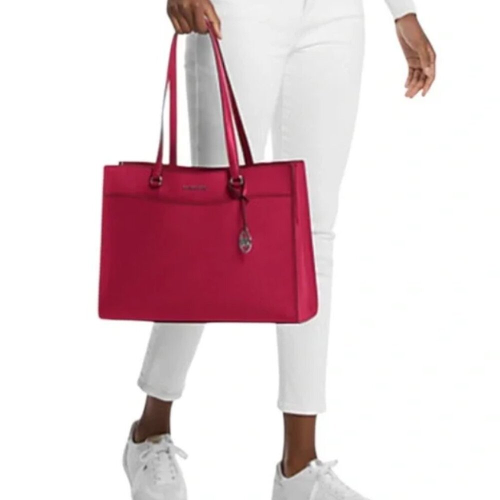 Dark Raspberry Jet Set Travel Large Saffiano Leather Tote Bag. Michael Kors. New - Picture 7 of 10